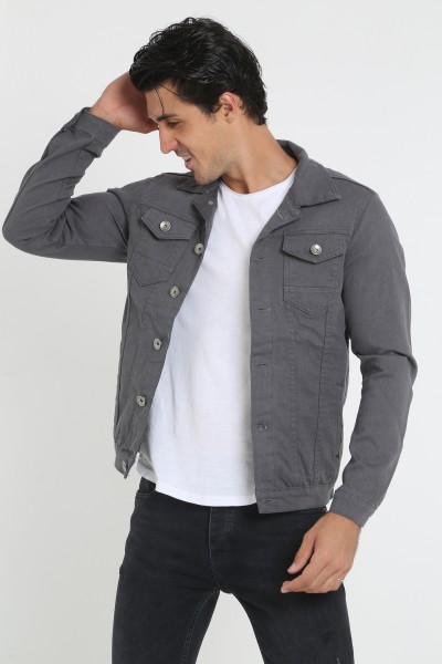 High quality classic men's casual jacket in gray color - tawffer